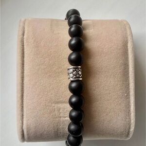 Men’s matte black onyx beaded bracelet natural stone one size fits most